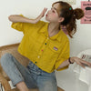 Women's ShirtHarajuku Short Sleeve Polo Collar Casual Cotton Preppy Top Girls Fashion Letter Embroidery Blusas Femininas